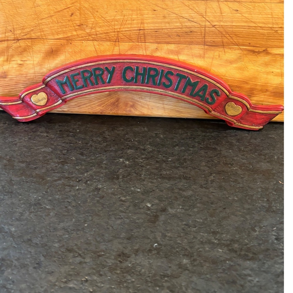 Vintage Homco Merry Christmas Wall Plaque Red Green Gold Banner Sign 7903
